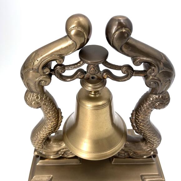Vintage Large Ornate Brass Dolphin Koi Fish Ship Bell Nautical Decor - Picture 2 of 11